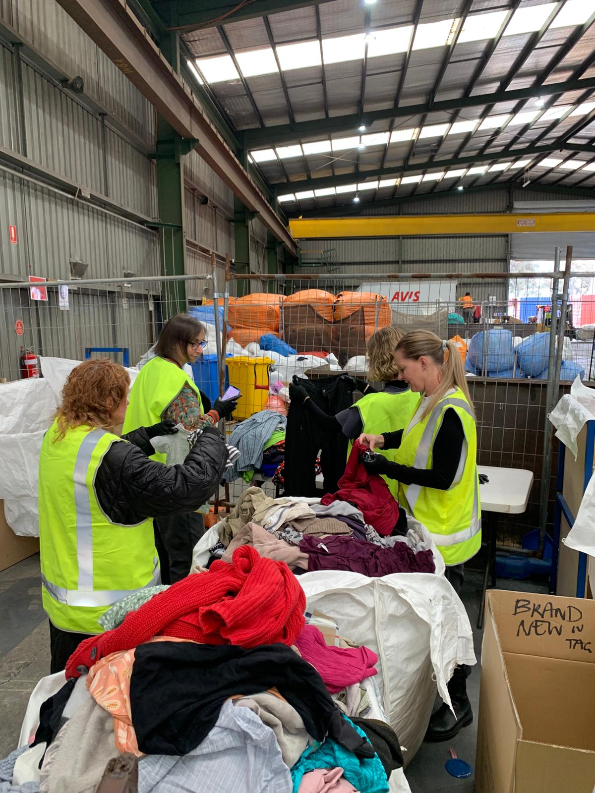 A team of 13 people from SCRgroup, RMIT and Reground manually sorted 1 tonne of clothing to understand how well people understood what went into the Wearable and Unwearable bins and bags.